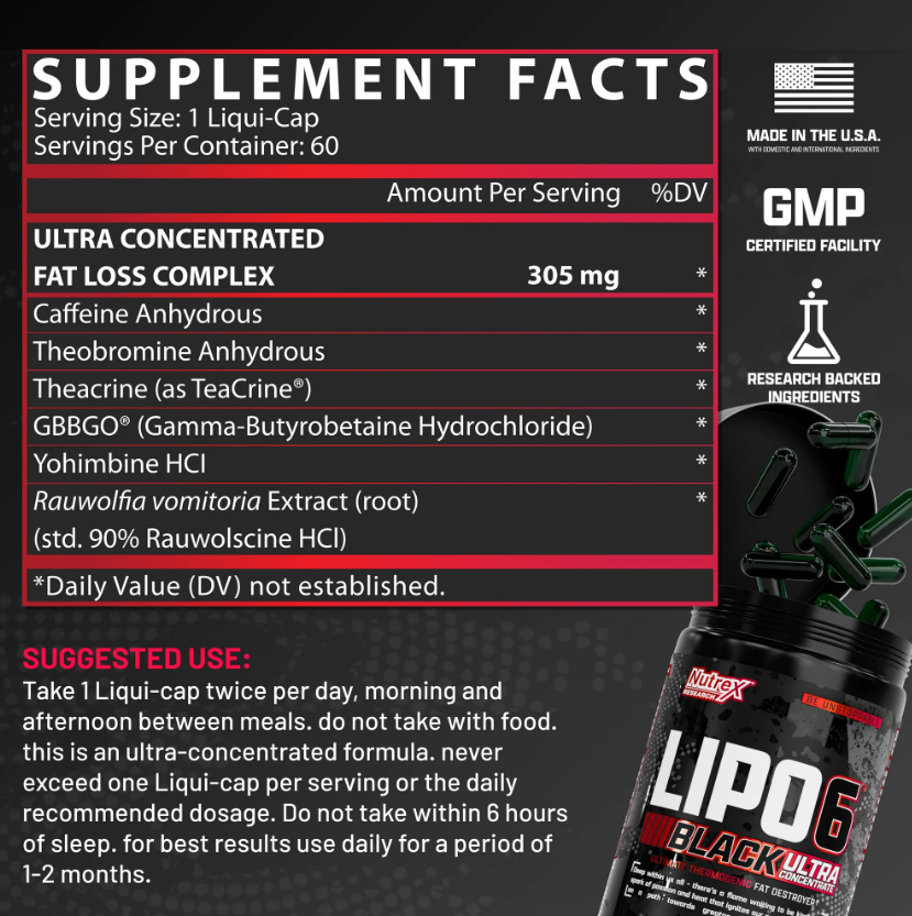 Nutrex Жиросжигатель, Lipo-6 Black Ultra Concentrate Fast Acting Liqui-Caps 60 капсул
