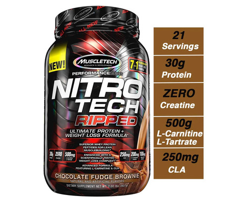 MuscleTech, Nitro Tech Ripped, Чистый Протеин + Формула для Похудения, 907 г