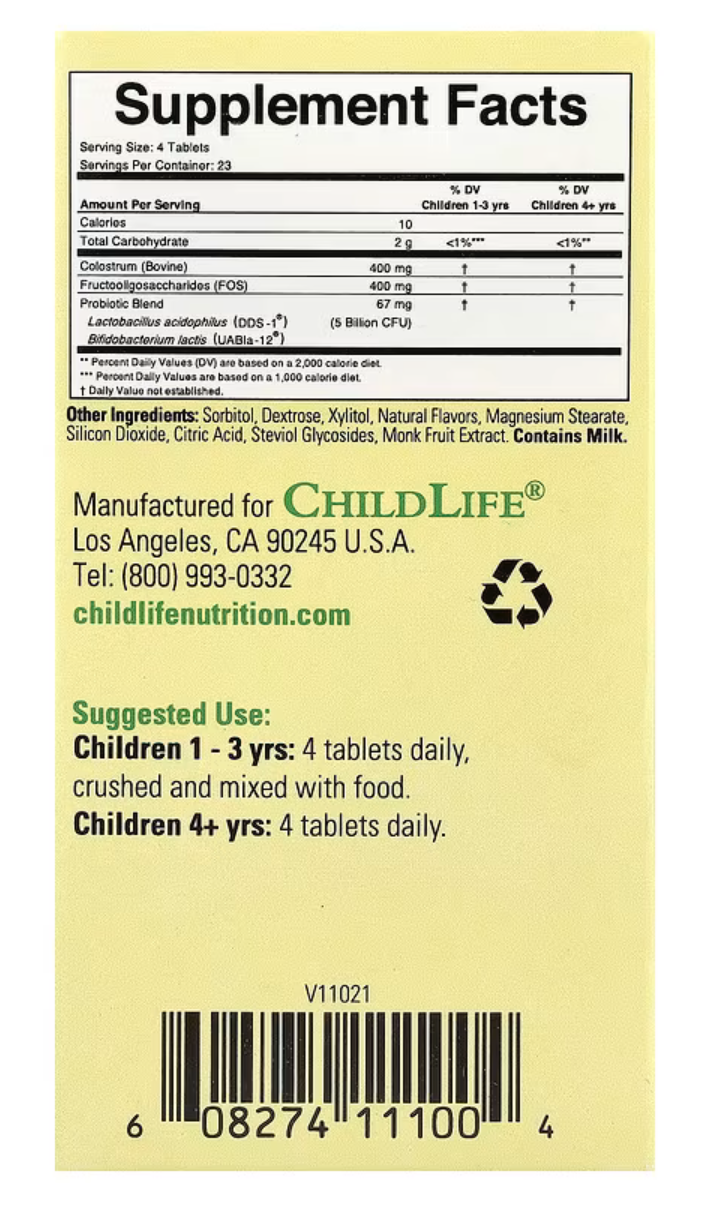 ChildLife Essentials Детский Пробиотик+Колострум с 1 года, ChildBiotics 5 миллиардов CFU, 92 шт