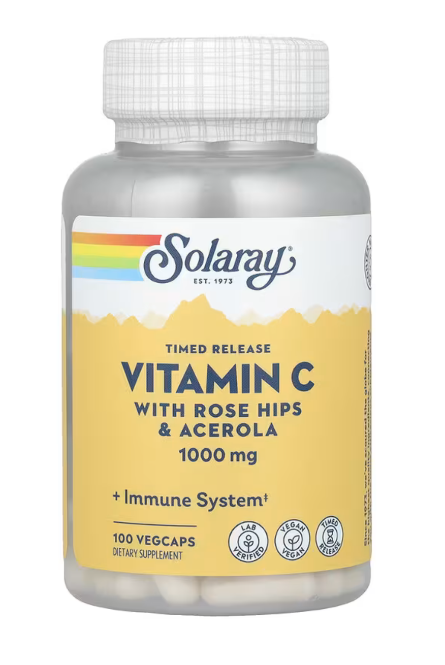 Solaray Витамин С с Шиповником и Ацеролой, Vitamin C with Rose Hips & Acerola 1000 мг, 100 вег. капс 