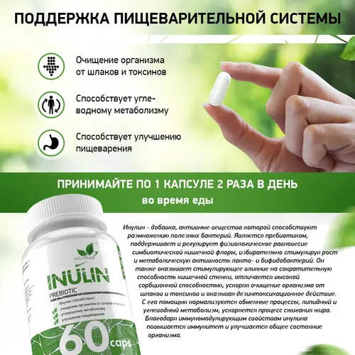 NaturalSupp Инулин 500 мг, 60 капсул