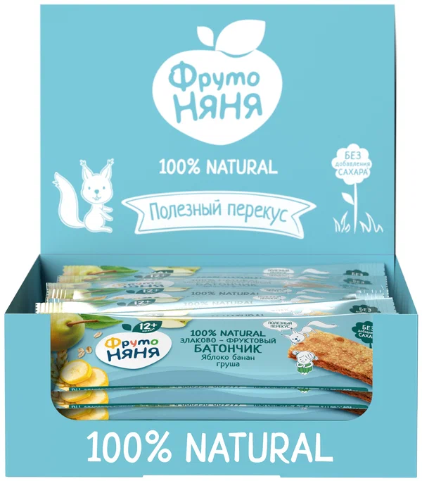 ФрутоНяня, Злаково-Фруктовый батончик (яблоко/банан/груша) с 12 месяцев, 25 гр