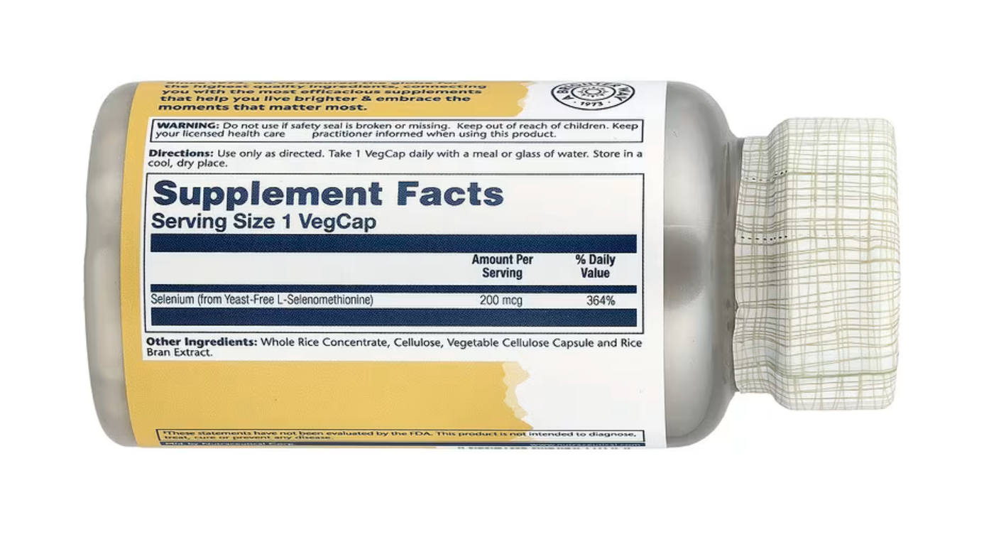 Solaray Селен, Selenium 200 мкг, 90 вег. капсул