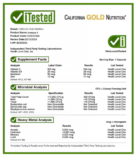 California Gold Nutrition Средство для укрепления иммунитета, Immune-4, 60 растительных капсул